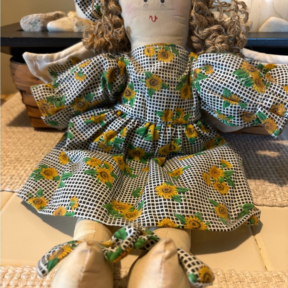 Sunflower Print Doll Dress Plush Toy - Yellow & Green